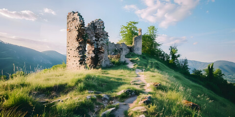 Castelo de pedra antigo em uma colina