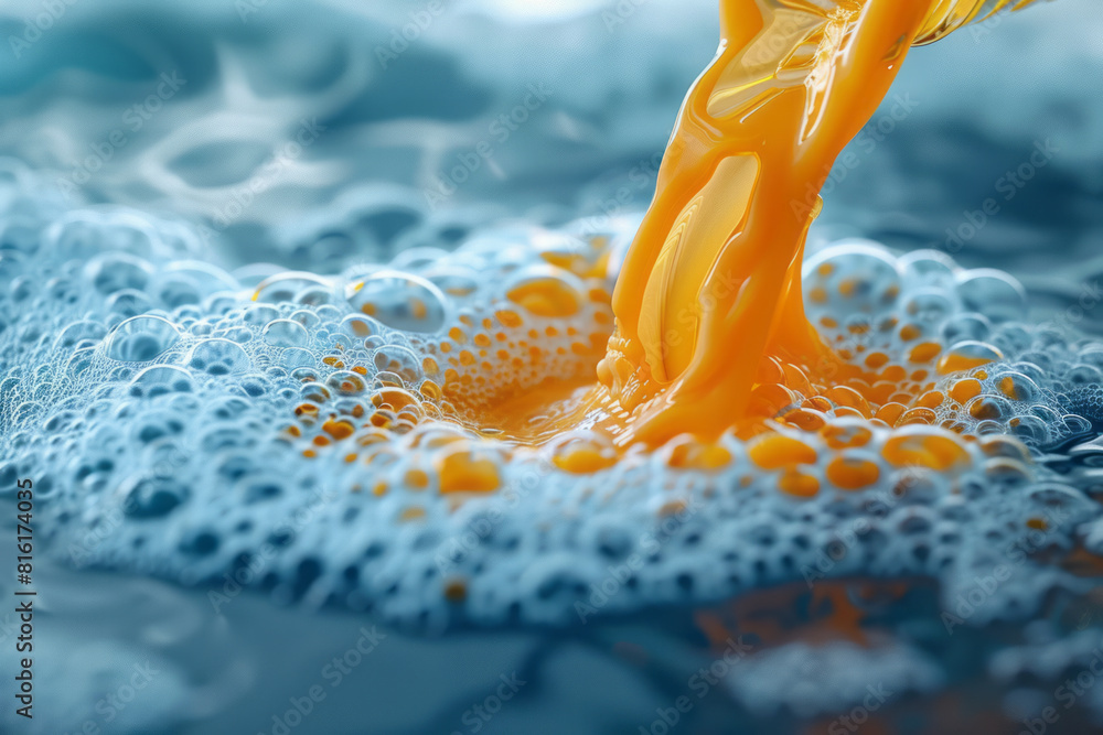 Poster abstract image of a detergent bottle pouring out, with the liquid forming intricate, fractal-like fo