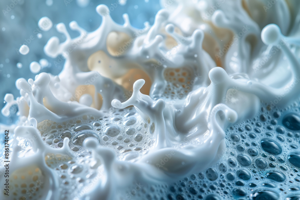 Poster abstract image of a detergent bottle pouring out, with the liquid forming intricate, fractal-like fo