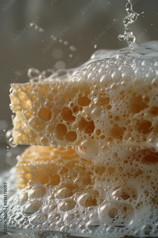 Poster illustration of a sponge filled with soap, with the bubbles displaying beautiful, geometric fractal 