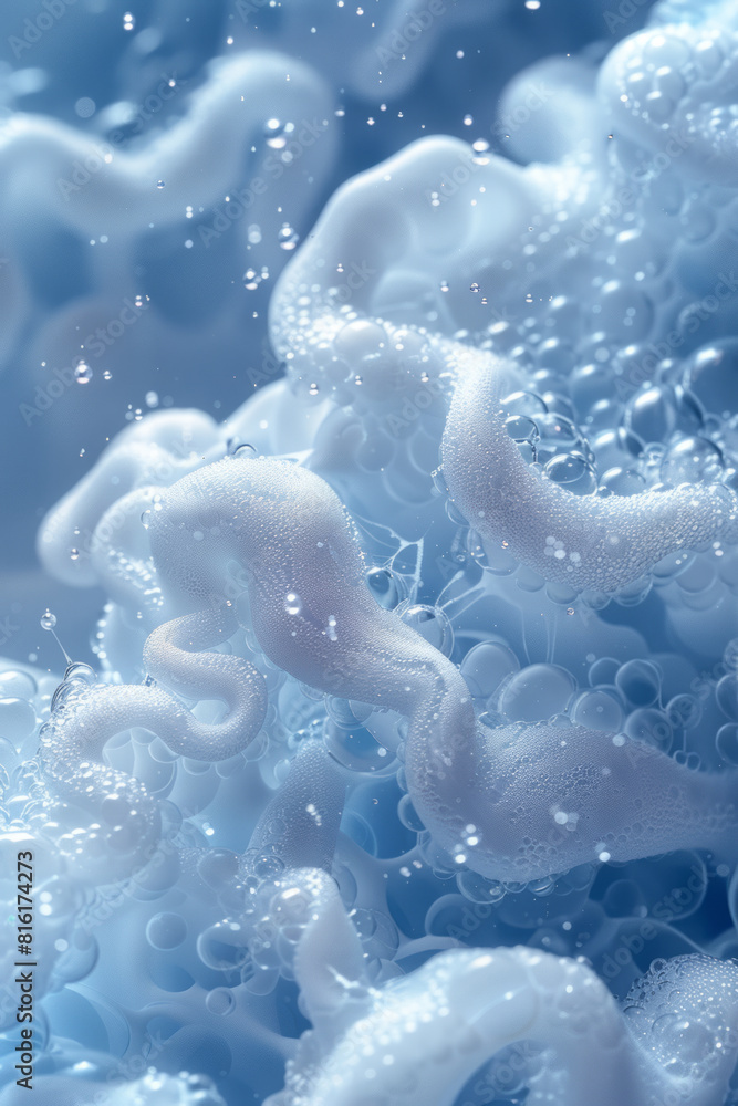 Poster abstract image of a cleaning commercial, with a focus on the beautiful, fractal-like foam created by