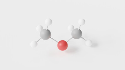 dimethyl ether molecule 3d, molecular structure, ball and stick model, structural chemical formula simplest ether