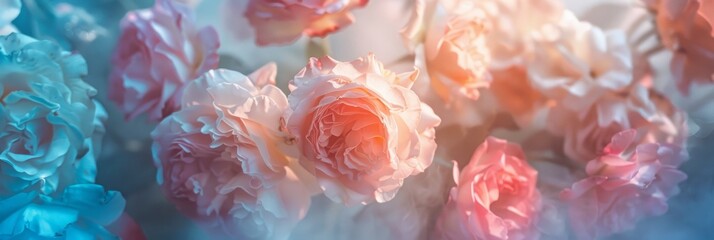 Sweet color roses flower in pastel tone with blurred style for background pattern texture