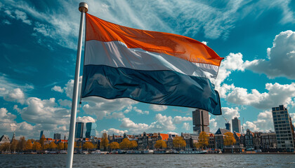 Dutch flag in blue sky,generative ai