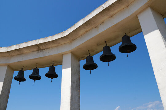 bells with the names of the ships of Admiral Ushakov's flotilla on a stone stele at Cape Kaliakra in Bulgaria