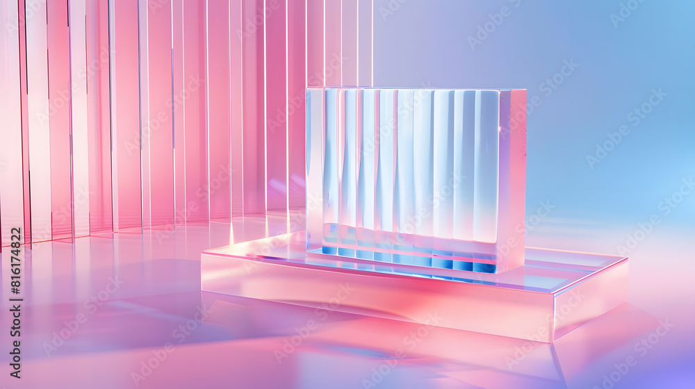Poster bright colourful abstract background made by transparent and ribbed acrylic glass empty showcase for