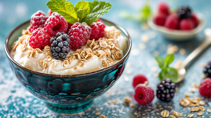 yogurt with raspberries and blackberries