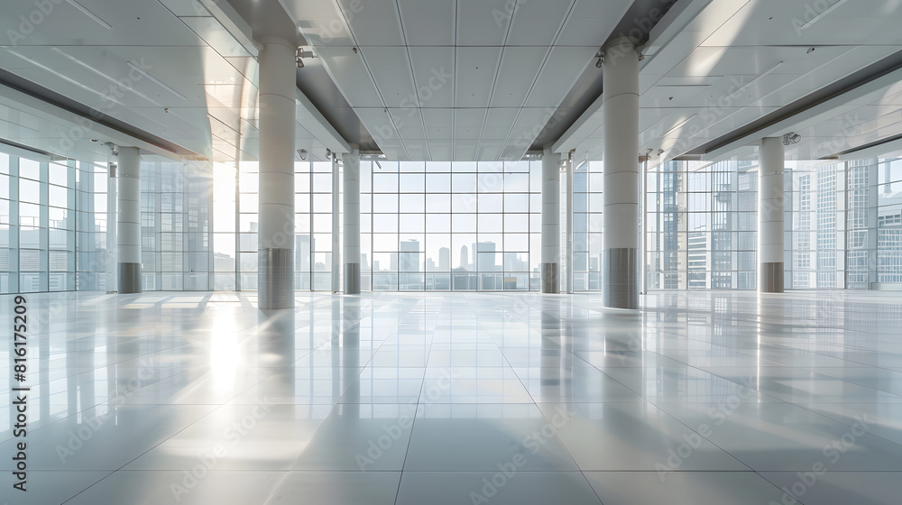 Poster modern building and empty floor with skyline panoramic urban architecture cityscape with space : gen