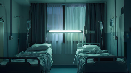 Empty beds for patients in hospital rooms : Generative AI