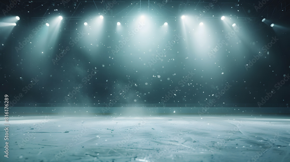 Leinwandbilder snow and ice backgroundempty ice rink illuminated by spotlights : generative ai