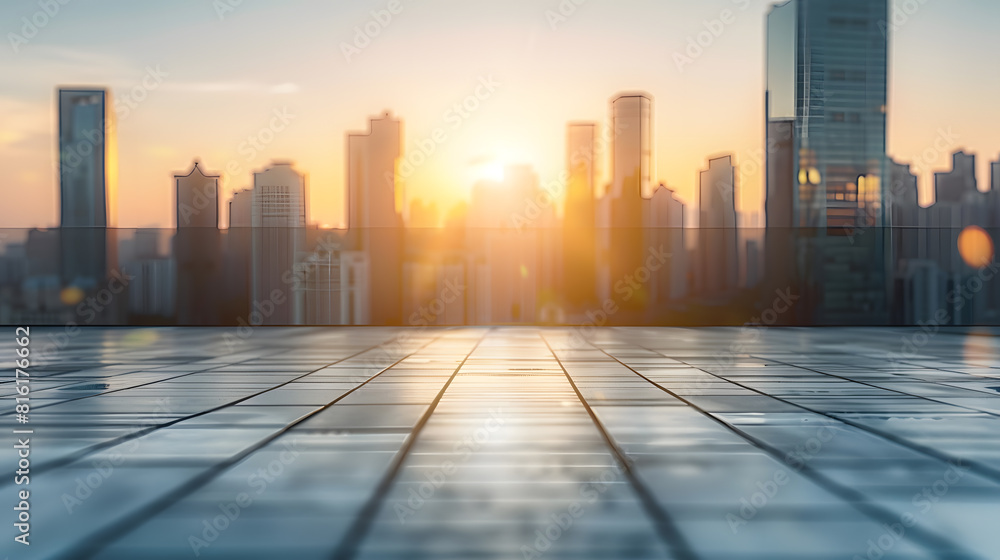 Poster cityscape and skyline of downtown in sunset day on view from empty floor background : generative ai
