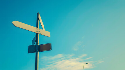 left and right direction sign on road blue sky background : Generative AI