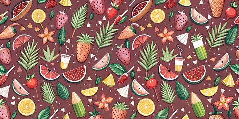 Desktop background, abstract, design style illustration with plants. tropical, summer theme, art collage, wallpaper, for album, notebook, flyer, idea brown 