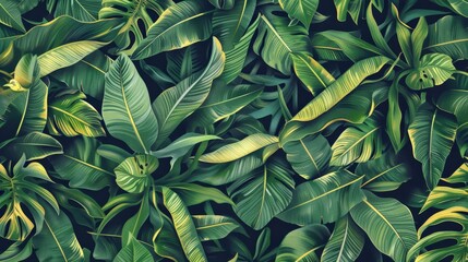 Vibrant Green Tropical Leaves - Dense Jungle Foliage Pattern