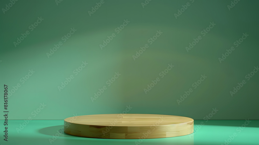 Aufkleber Podium for exhibitions and product presentations material wood Beautiful green background Abstract minimal empty background composition for product presentation : Generative AI