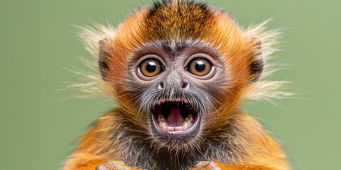 Obraz premium Monkey on a pastel background, Beautiful cute animal with emotions, concept: postcard banner copy space