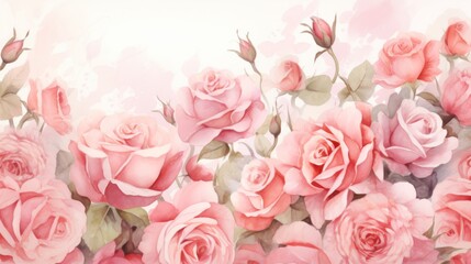 Soft watercolor roses in shades of pink, creating a romantic and dreamy atmosphere ideal for wedding or Valentine's themes