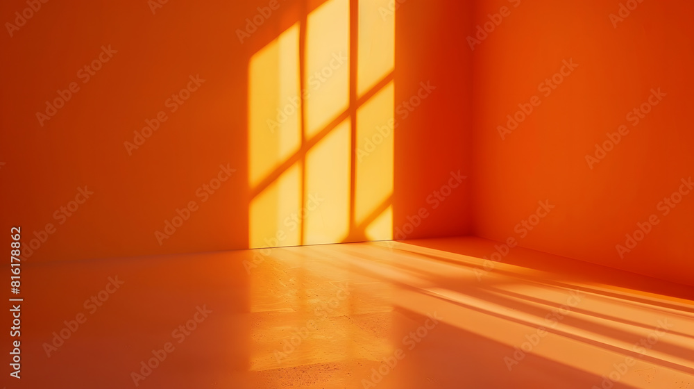 Aufkleber empty orange room with deep artistic shadow minimalistic space concept : generative ai