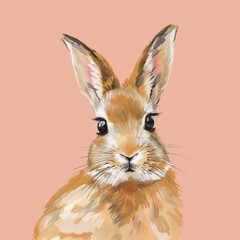 Rabbit on a pastel background, Beautiful cute animal with emotions, concept: postcard banner copy space