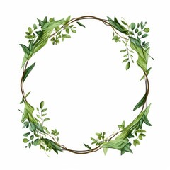 Nature-Inspired Frame. Elegant greenery wreath with lush leaves and branches, isolated on white