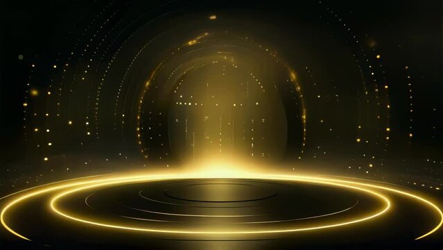 Golden podium with sparkling lights. Award Ceremony Concept.  Seamless loop video background animation, perfect for award ceremonies or presentations