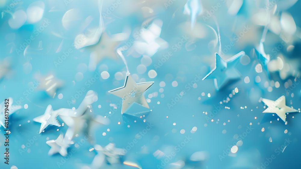 Poster stars on a bright pastel blue shiny background the view from the top minimalism selective focus : ge