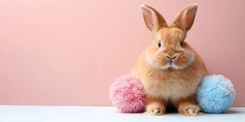 Obraz premium Rabbit on a pastel background, Beautiful cute animal with emotions, concept: postcard banner copy space
