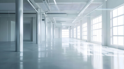 The open space office is empty and dim Abstract light effect on office interior background for design : Generative AI