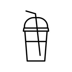 Drink plastic cup with straw outline icon. Refreshing beverage glass symbol. Editable stroke