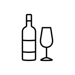 Wine glass and bottle outline icon. Celebration, party, holiday symbol. Editable stroke