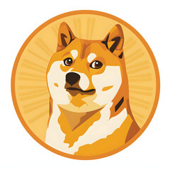Dogecoin doge coin with shiba inu dog logo isolated on white background, flat design, png
