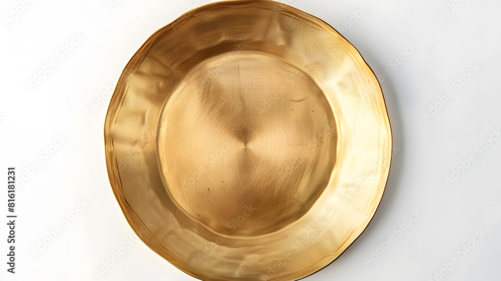 Aufkleber top view of golden plate isolated on white background : generative ai