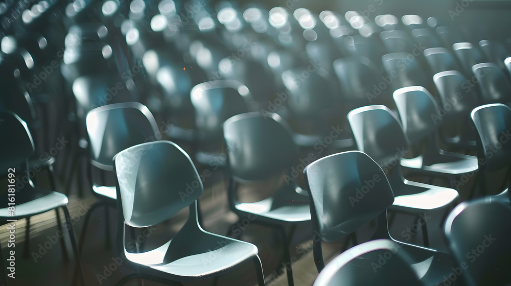 Poster Soft focus and soft light on many student chair in the classroom Lecture room with empty seats Business seminar education Concept of education back to school lecture in the classroom : Generative AI
