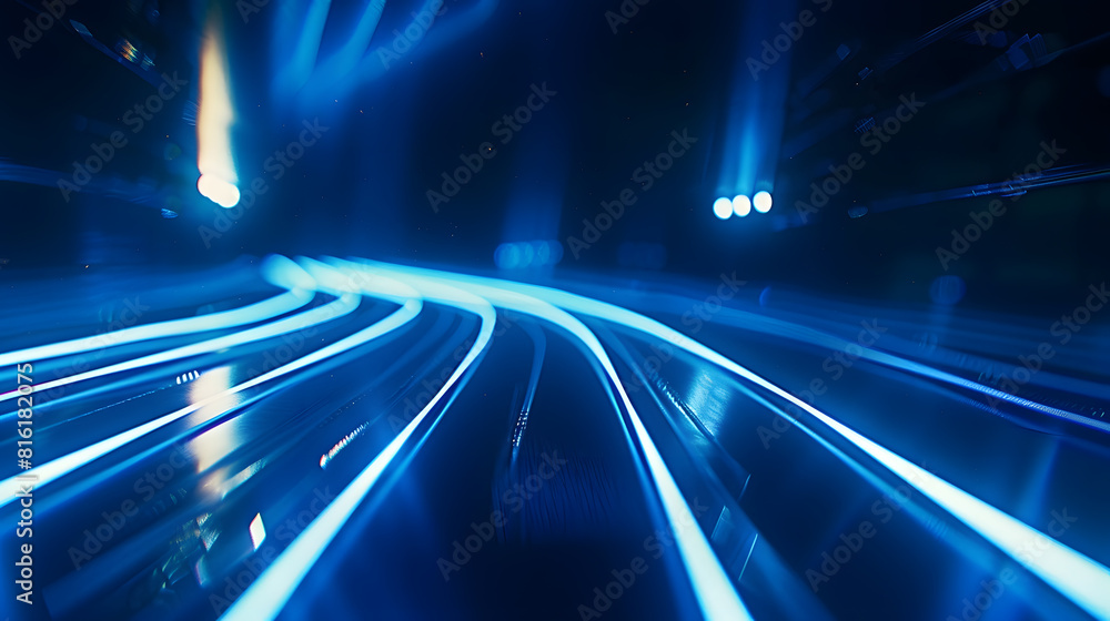 Poster dark background with lines and spotlights neon light night view abstract blue background : generativ