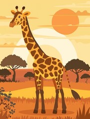 cartoon one giraffe in africa flat illustration.
