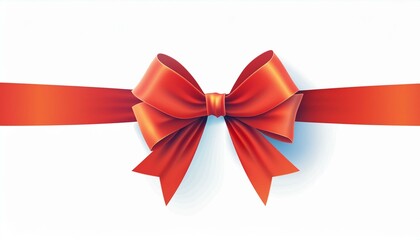 Decorative red bow with long ribbon isolated on white background. Holiday decoration. Vector illustration
