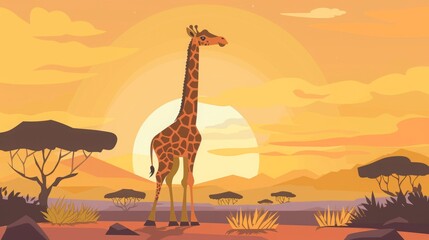 cartoon one giraffe in africa flat illustration.