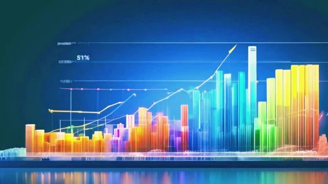 A bar chart representing daily stock price movements for a specific company over the past week, each bar changing color on whether stock price went up or down, 4K High-Quality Animation Video