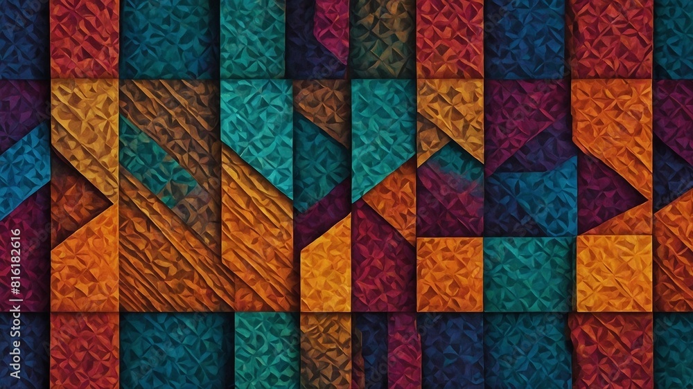Aufkleber vibrant display of geometric shapes forms visually striking pattern. each shape filled with textured