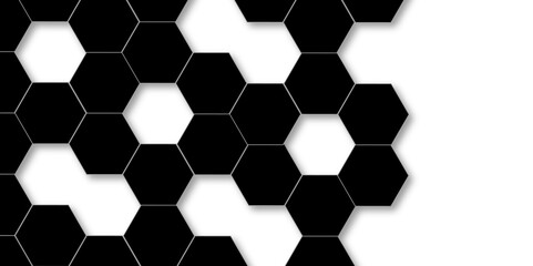 Abstract black and white with hexagon and hexagonal background. Luxury black pattern with hexagons. abstract 3d hexagonal background with shadow. 3D futuristic abstract honeycomb mosaic background.