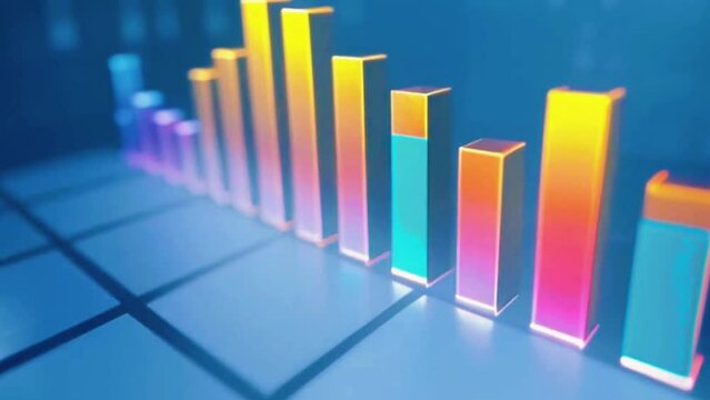 A bar chart representing daily stock price movements for a specific company over the past week, each bar changing color on whether stock price went up or down, 4K High-Quality Animation Video