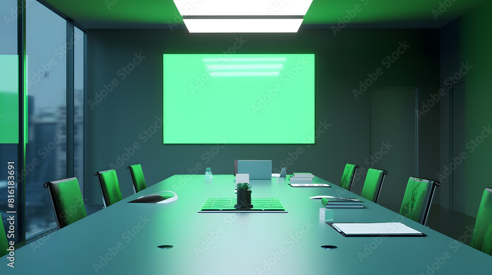 Aufkleber modern empty meeting room with big conference table with various documents and laptops on it on the 