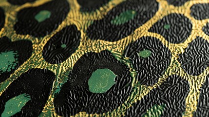 illustration of leopard print black and green closeup on surface.
