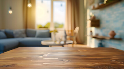 Table Top And Blur Living Room Of The Background : Generative AI