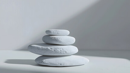 Stack white stones platform podium on gray light copy space background Minimal empty display product presentation scene : Generative AI