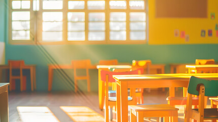 Fototapeta premium Classroom of the school without student and teacher : Generative AI