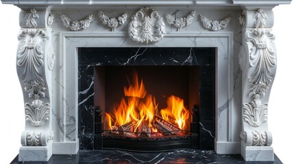 Featuring an elegant fireplace, marble trim, and classic architectural details, the room is warm, cozy, and inviting