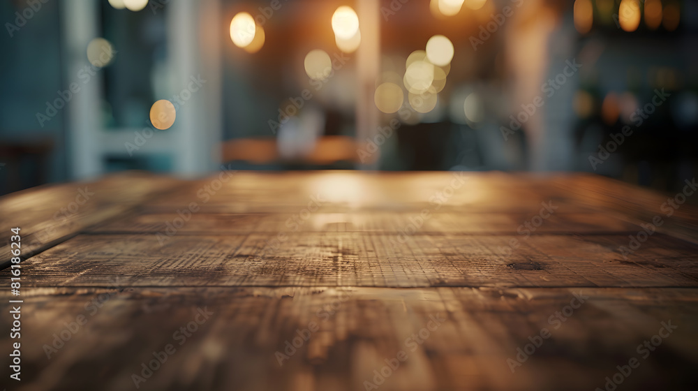 Aufkleber Wooden board empty table background abstract blurred cafe background : Generative AI