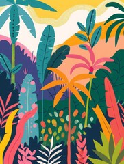 jungle field flat illustration.