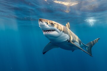 Fototapeta premium A great white shark underwater
